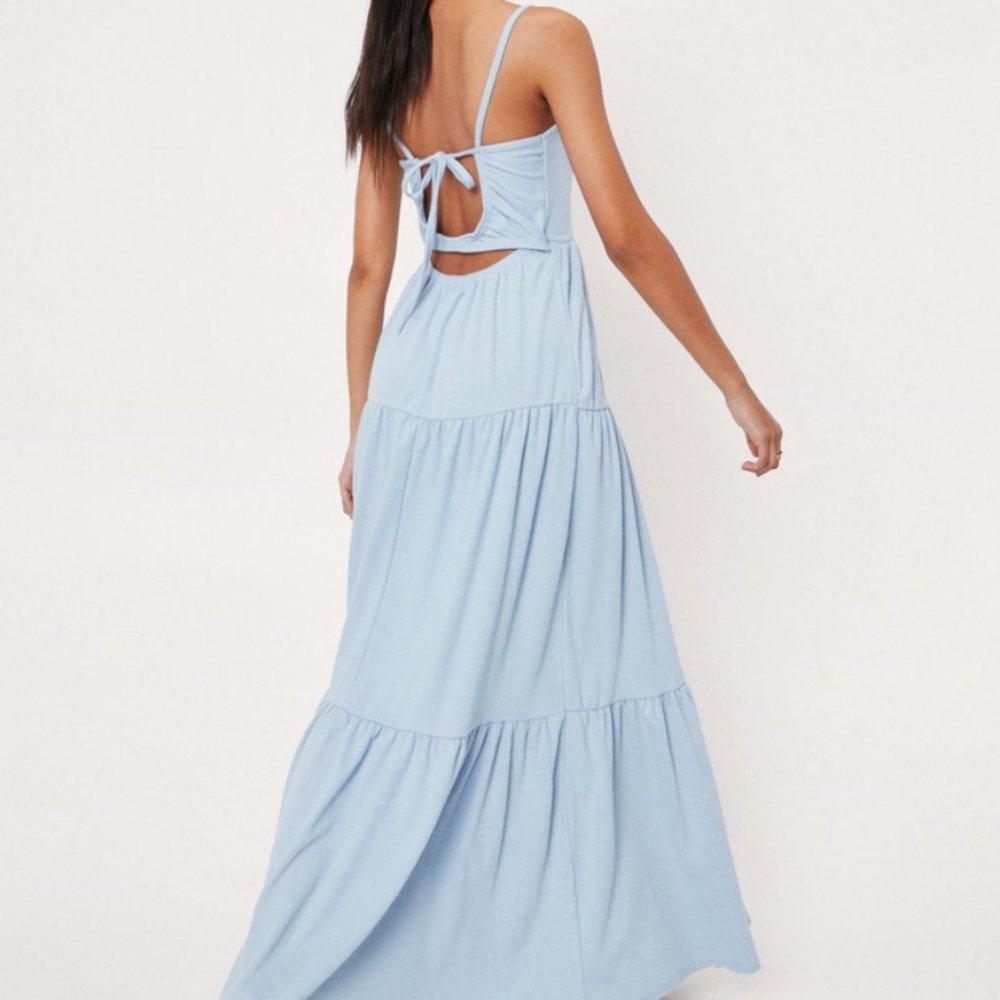 NWOT Nasty Gal baby blue open back tiered maxi dress